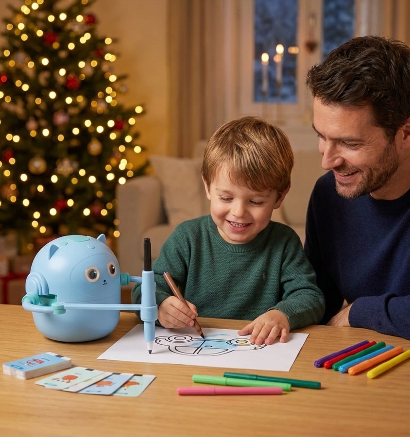 Robot bleu en famille